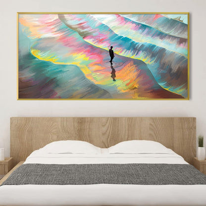 Vibrant Spectrum Waves Oil Painting for Modern Home Decor