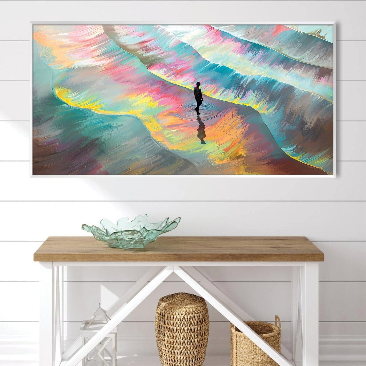 Vibrant Spectrum Waves Oil Painting for Modern Home Decor