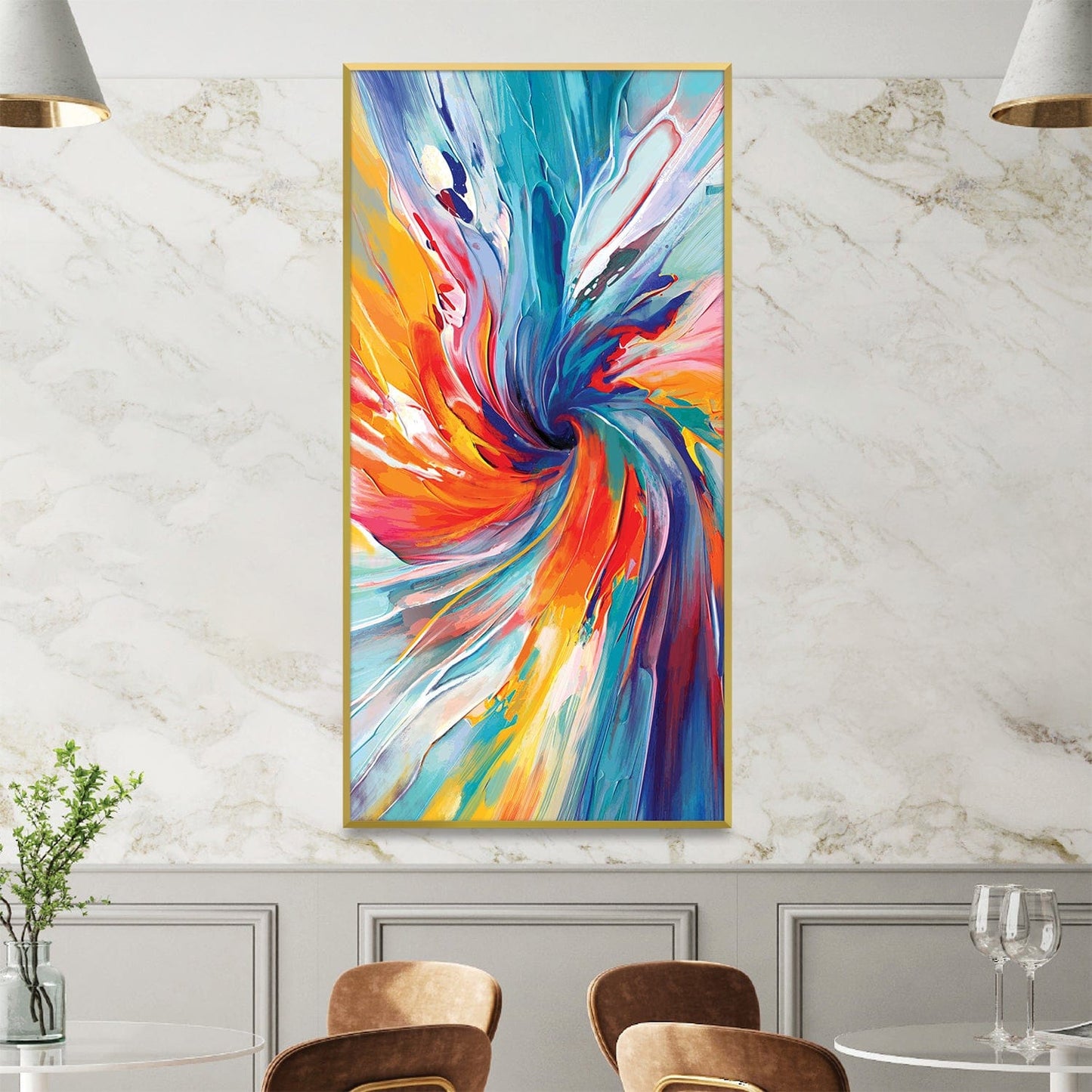 Vibrant Spiral Spectrum Abstract Oil Painting for Modern Home Decor