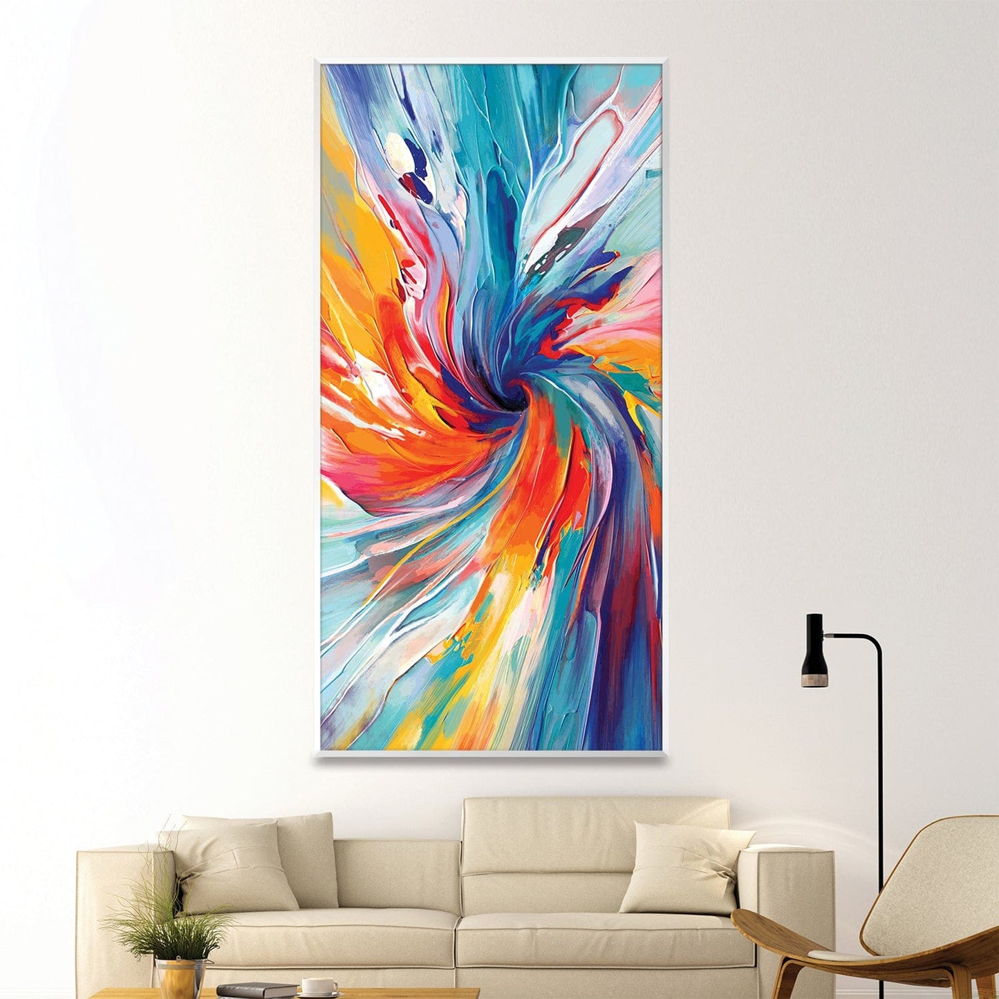 Vibrant Spiral Spectrum Abstract Oil Painting for Modern Home Decor