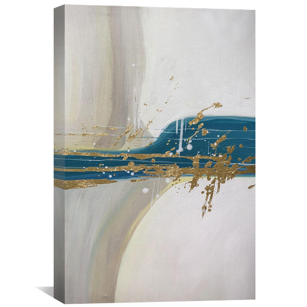 Abstract Gold and Blue Oil Painting for Modern Home Decor