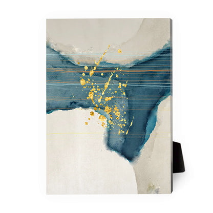 Abstract Spiritual Oil Painting with Gold Accents and Rich Blue Tones