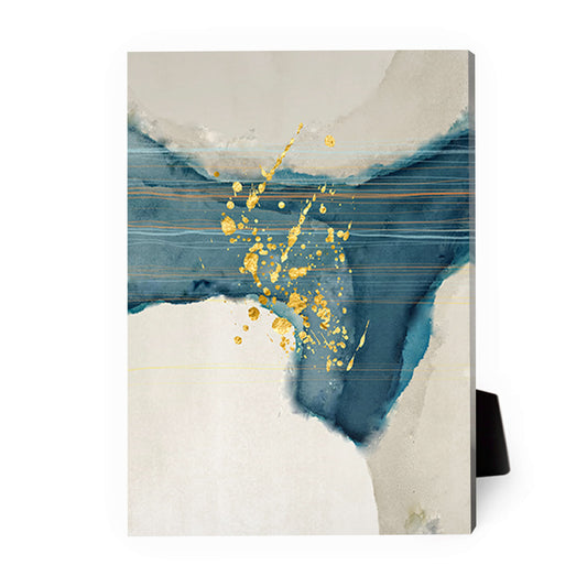 Abstract Spiritual Oil Painting with Gold Accents and Rich Blue Tones