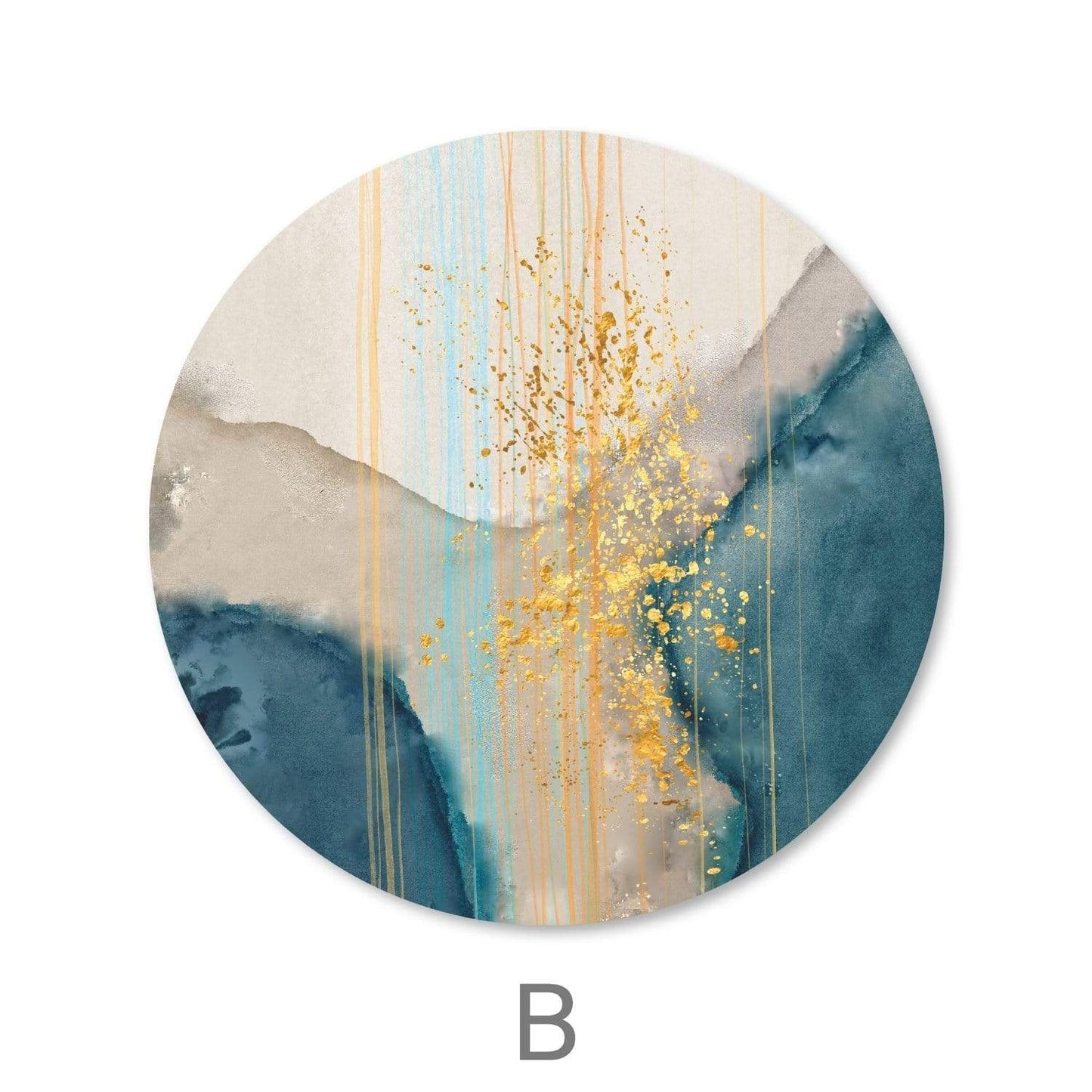 Tranquil Blue and Gold Abstract Oil Painting - Modern Circular Wall Art