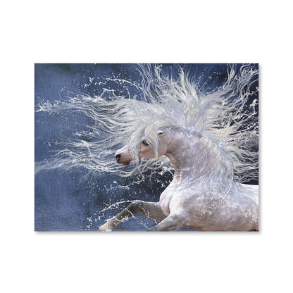 Majestic White Horse Splashing Through Water - Stunning Oil Painting for Home Décor