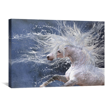 Majestic White Horse Splashing Through Water - Stunning Oil Painting for Home Décor