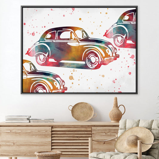 Colorful Classic Cars in Abstract Style - Vibrant Oil Painting for Auto Enthusiasts