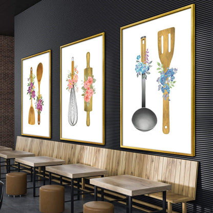 Charming Floral Kitchen Utensils Oil Painting for Spring Decor