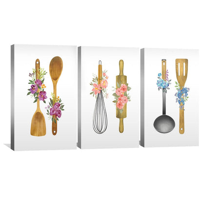 Charming Floral Kitchen Utensils Oil Painting for Spring Decor