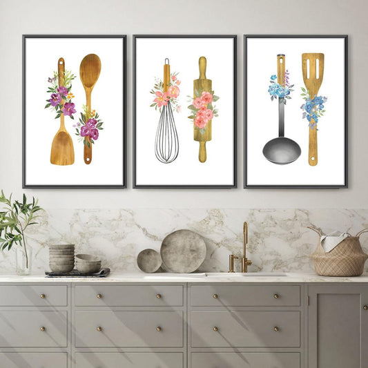 Charming Floral Kitchen Utensils Oil Painting for Spring Decor