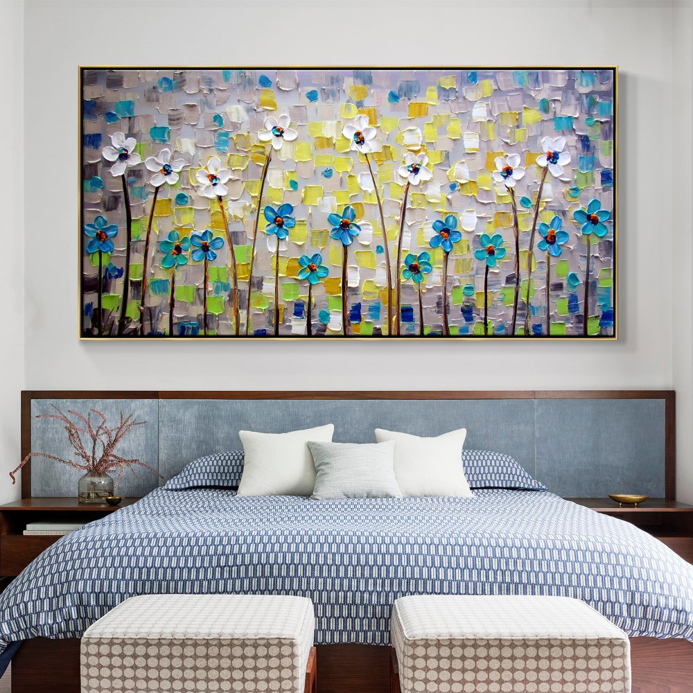 Vibrant Spring Blooms: Colorful Floral Oil Painting for Refreshing Home Decor