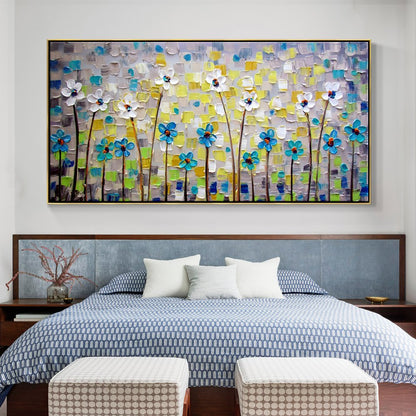 Vibrant Spring Blooms: Colorful Floral Oil Painting for Refreshing Home Decor