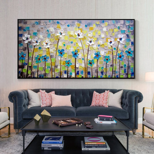 Vibrant Spring Blooms: Colorful Floral Oil Painting for Refreshing Home Decor
