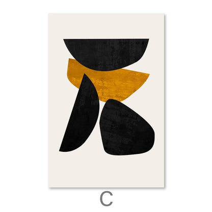 Abstract Black and Gold Shapes Oil Painting for Modern Home Decor