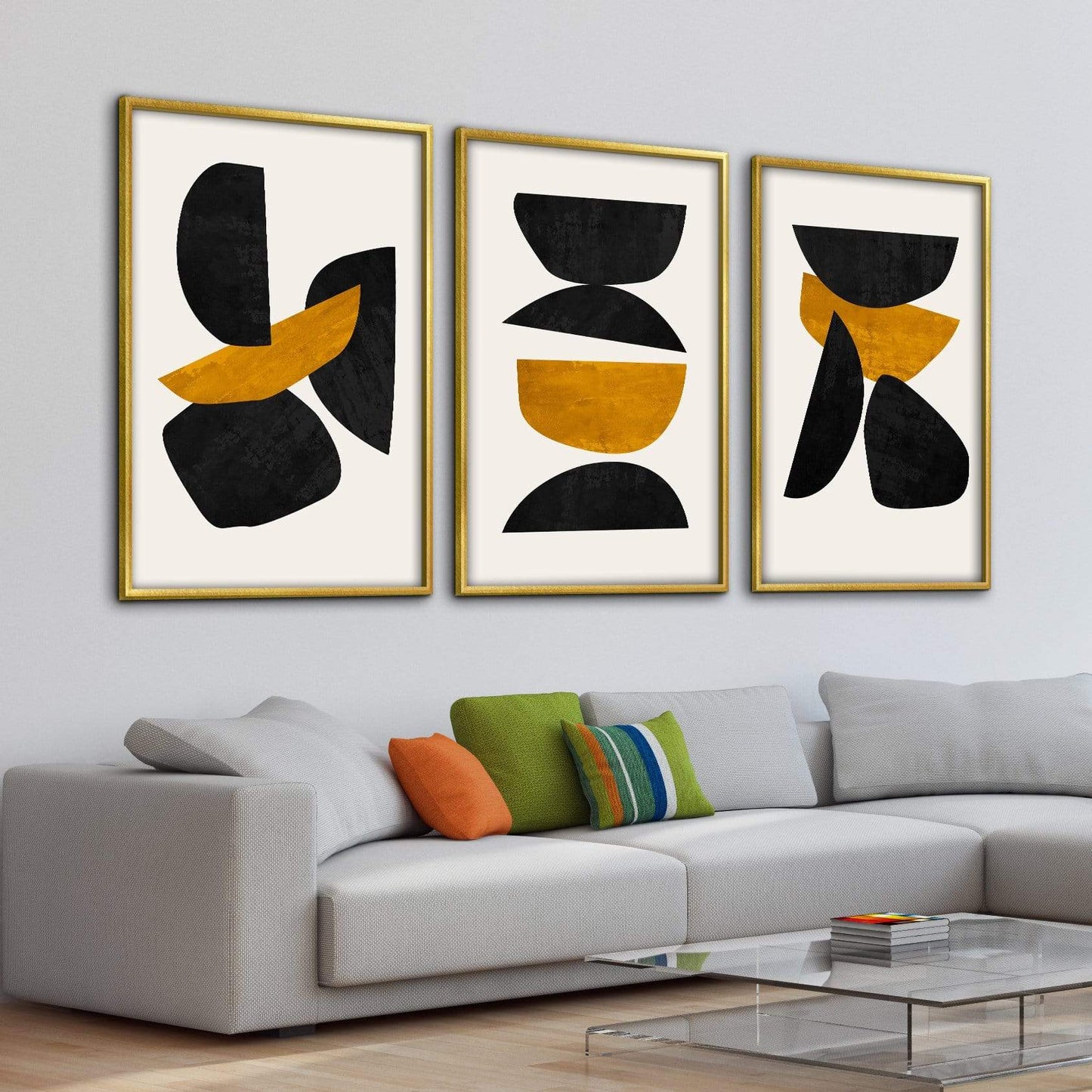 Abstract Black and Gold Shapes Oil Painting for Modern Home Decor