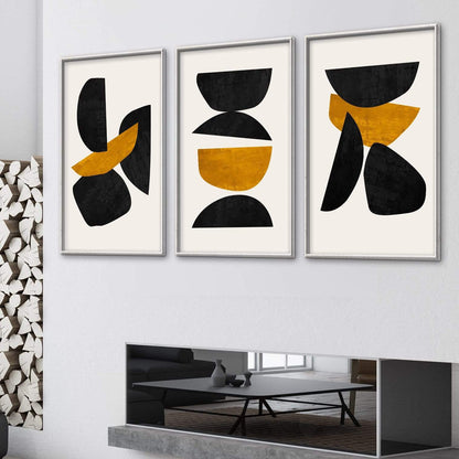 Abstract Black and Gold Shapes Oil Painting for Modern Home Decor