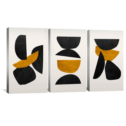 Abstract Black and Gold Shapes Oil Painting for Modern Home Decor