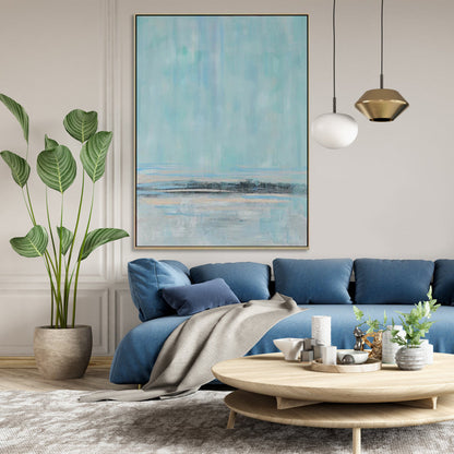 Tranquil Abstract Landscape Oil Painting in Calm Blue Tones for Modern Home Decor