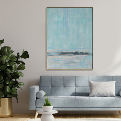 Tranquil Abstract Landscape Oil Painting in Calm Blue Tones for Modern Home Decor