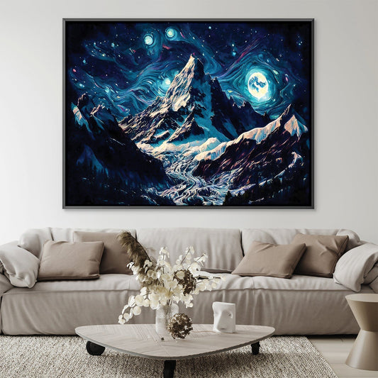 Majestic Starry Mountain Oil Painting for Home Decor