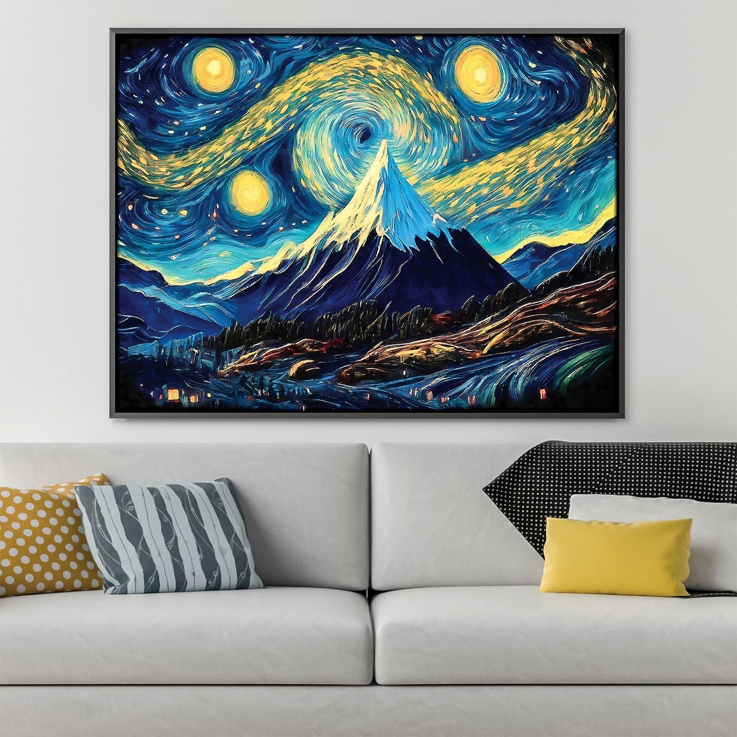 Enchanting Starry Night Mountain Landscape Oil Painting for Home Decor