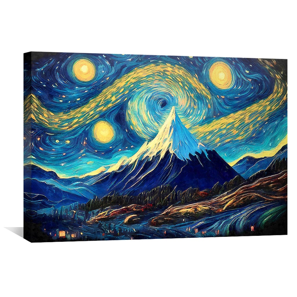 Enchanting Starry Night Mountain Landscape Oil Painting for Home Decor