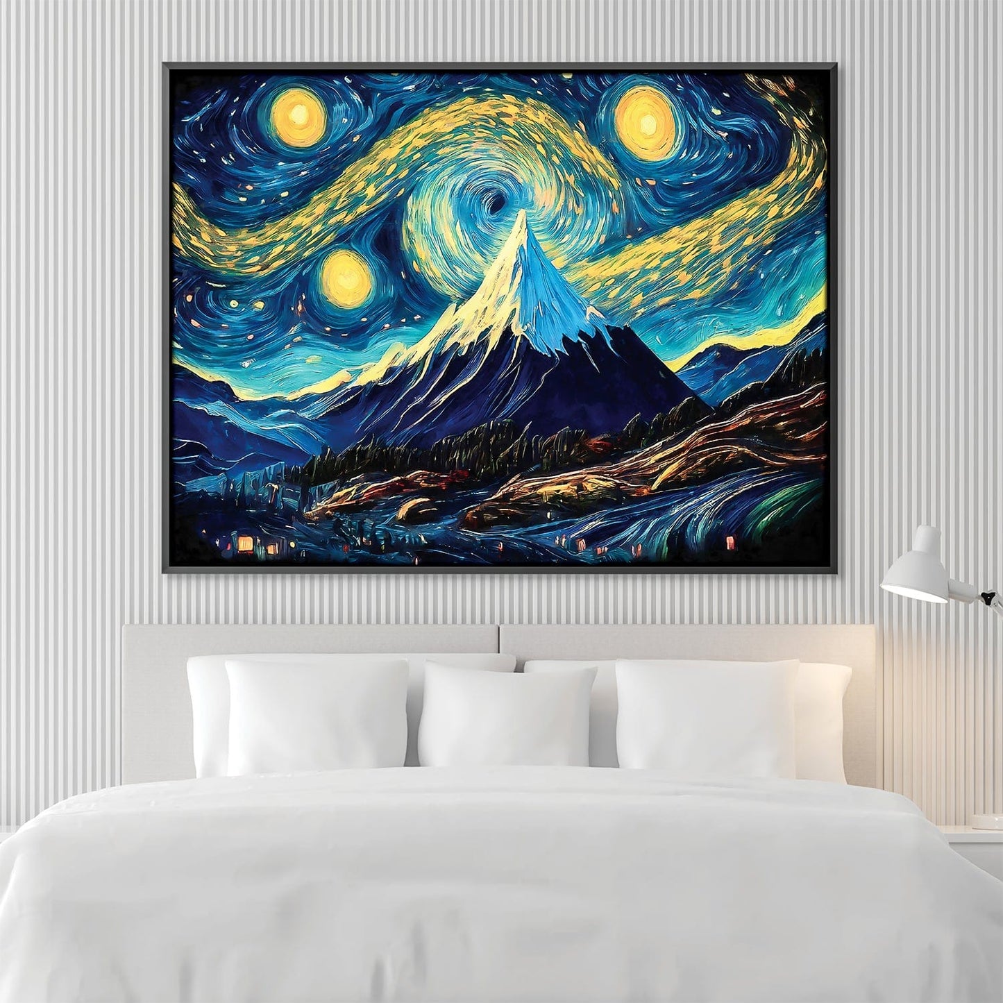 Enchanting Starry Night Mountain Landscape Oil Painting for Home Decor