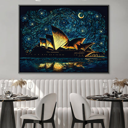 Starry Night Over Opera House - Vibrant Oil Painting for Modern Decor