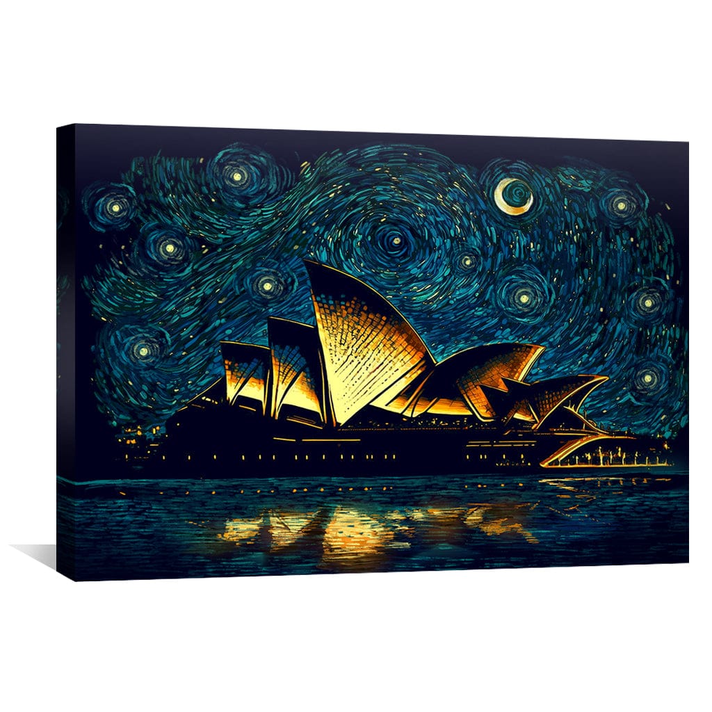 Starry Night Over Opera House - Vibrant Oil Painting for Modern Decor