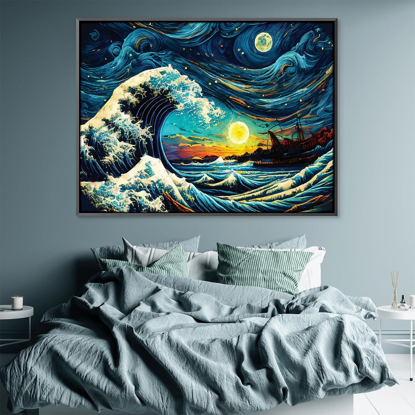 Vibrant Starry Wave Oil Painting - Captivating Ocean Sunset Decor