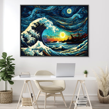 Vibrant Starry Wave Oil Painting - Captivating Ocean Sunset Decor