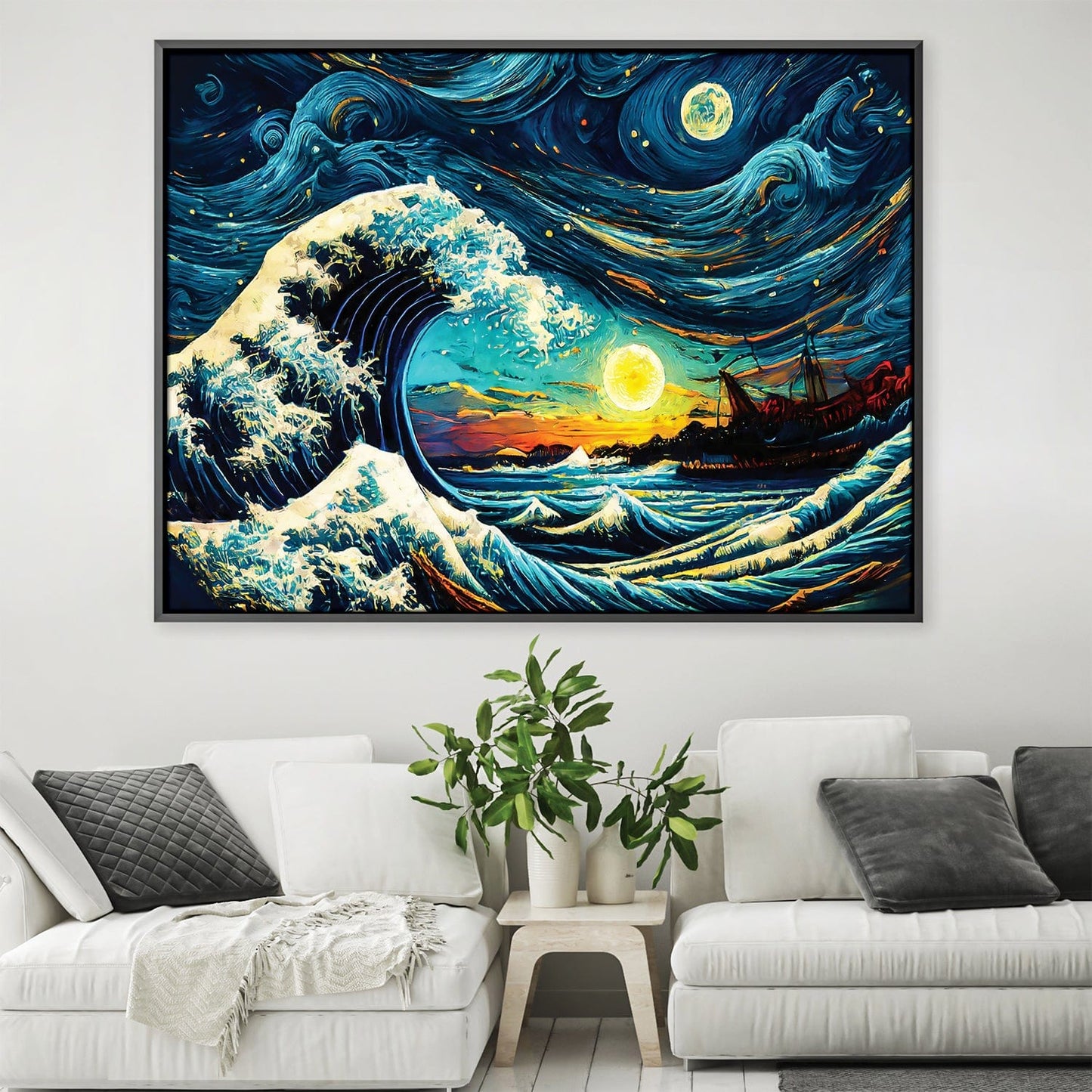 Vibrant Starry Wave Oil Painting - Captivating Ocean Sunset Decor