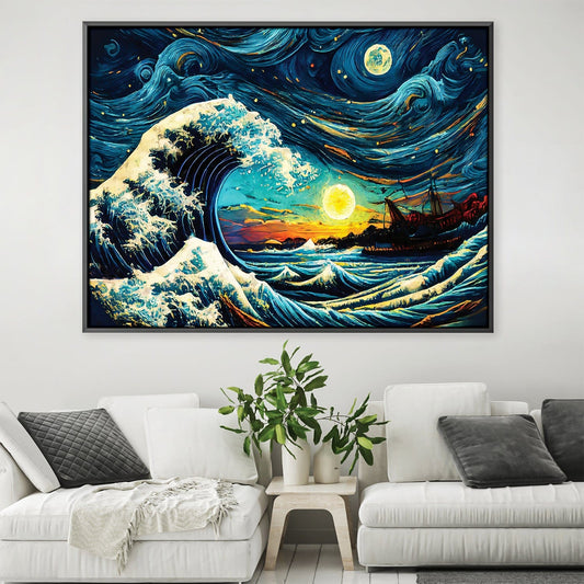 Vibrant Starry Wave Oil Painting - Captivating Ocean Sunset Decor