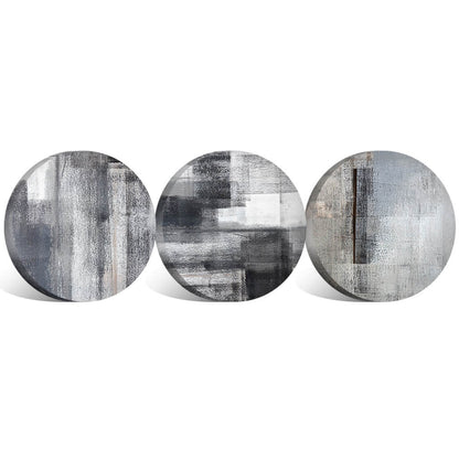 Abstract Round Oil Painting in Gray and White - Modern Wall Art for Elegant Decor