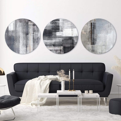 Abstract Round Oil Painting in Gray and White - Modern Wall Art for Elegant Decor