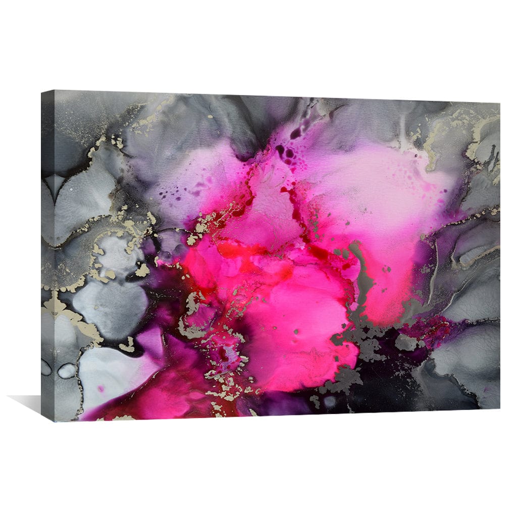 Vibrant Abstract Oil Painting with Pink and Grey Swirls