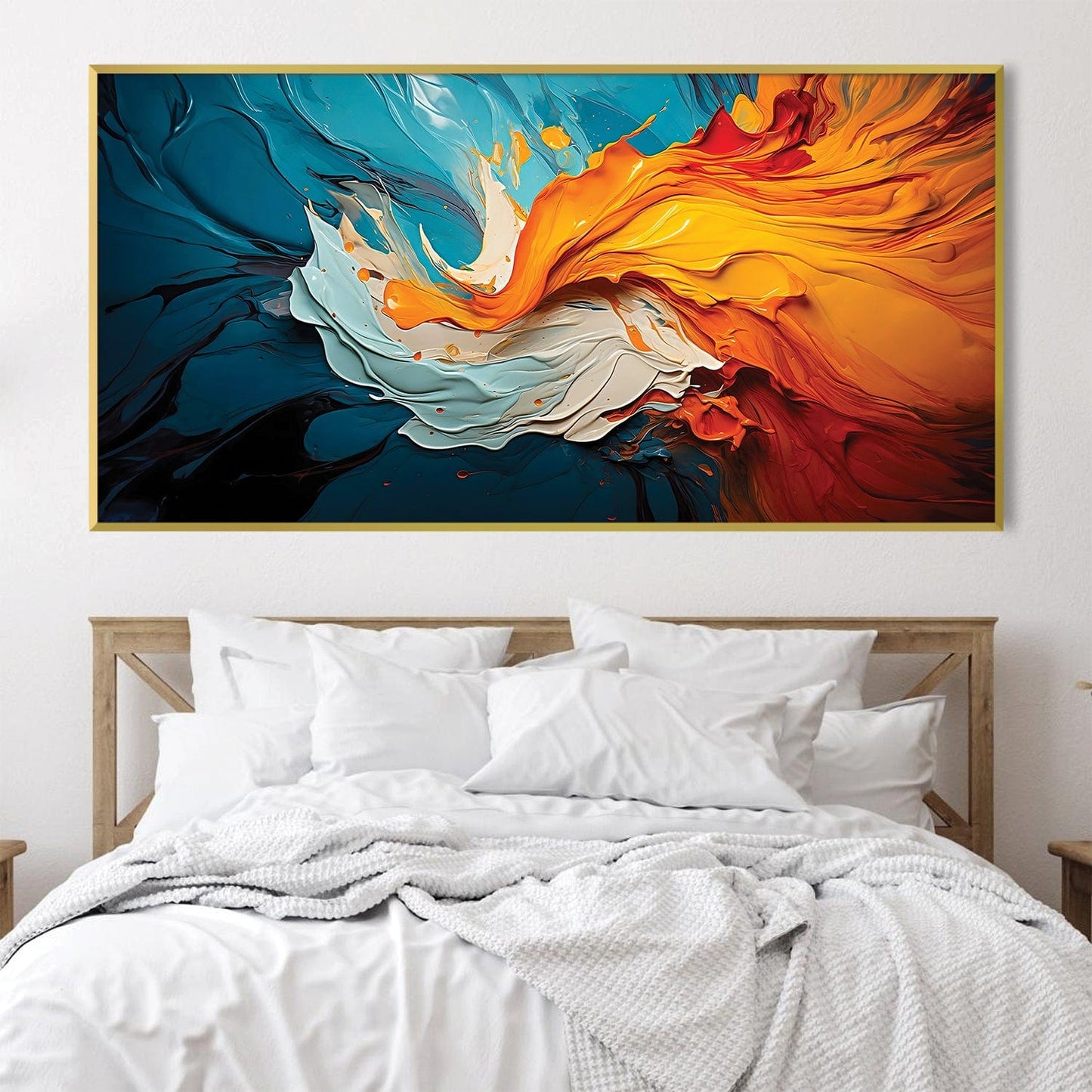 Vibrant Fusion Abstract Oil Painting for Modern Home Decor