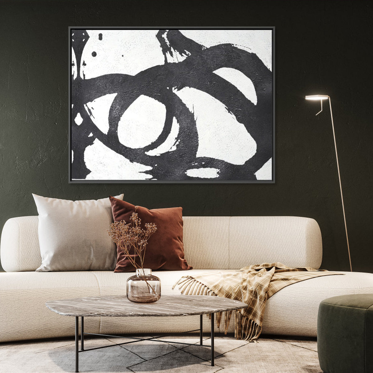 Abstract Black and White Circles Oil Painting for Modern Home Decor