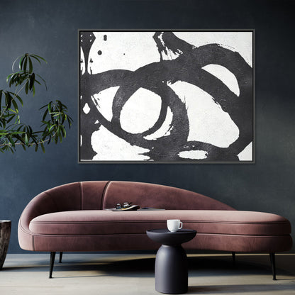 Abstract Black and White Circles Oil Painting for Modern Home Decor