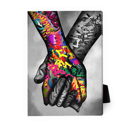 Unity in Diversity: Vibrant Hands Holding Together Oil Painting