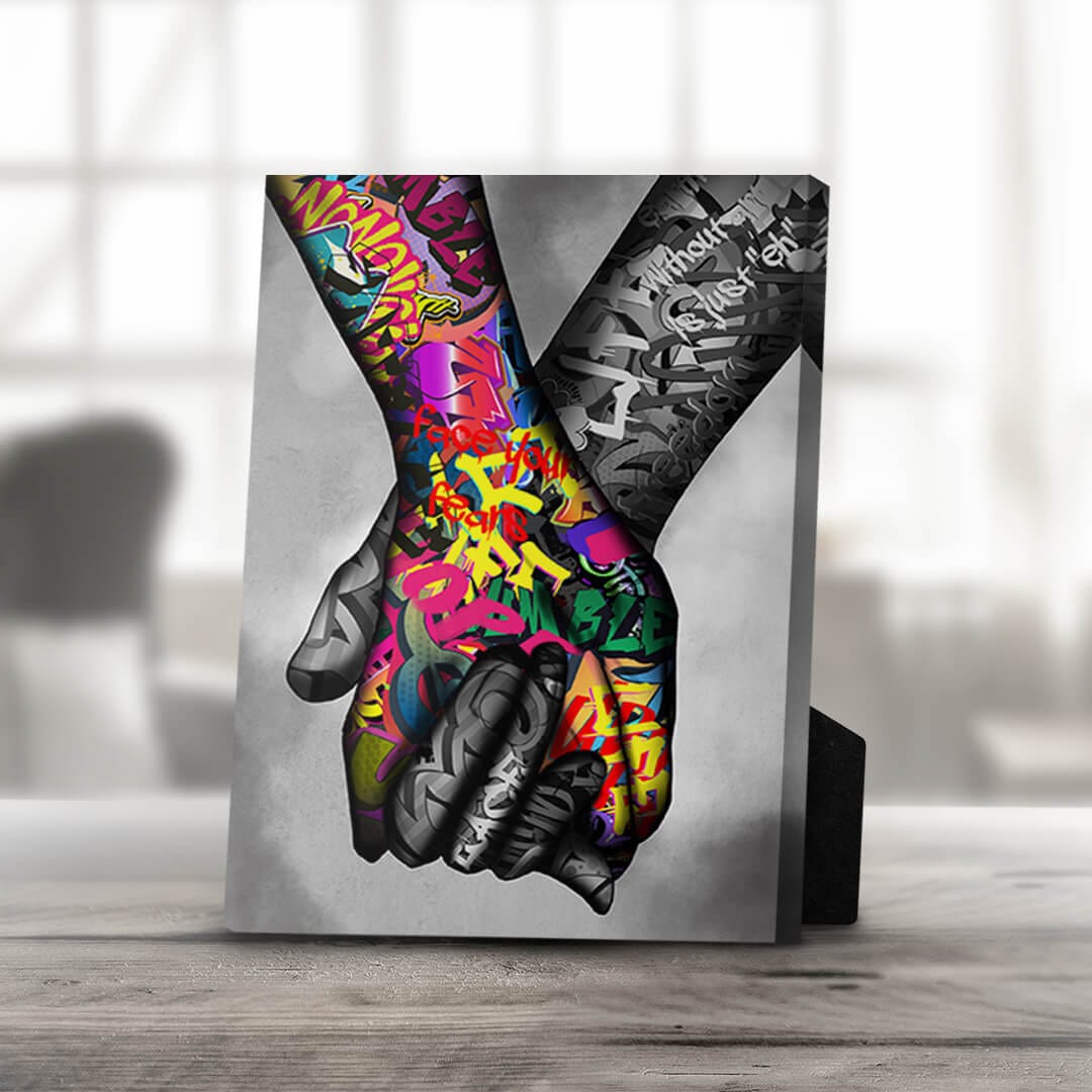 Unity in Diversity: Vibrant Hands Holding Together Oil Painting