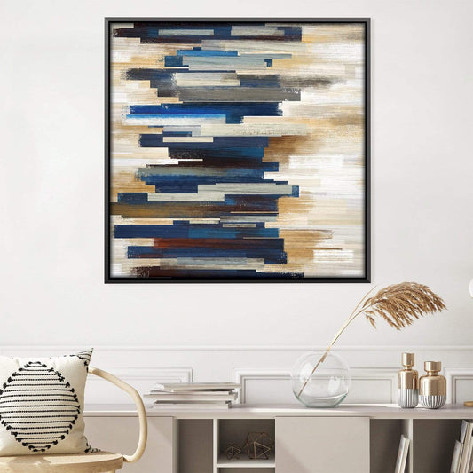 Abstract Blue and Brown Stacked Oil Painting for Modern Home Decor