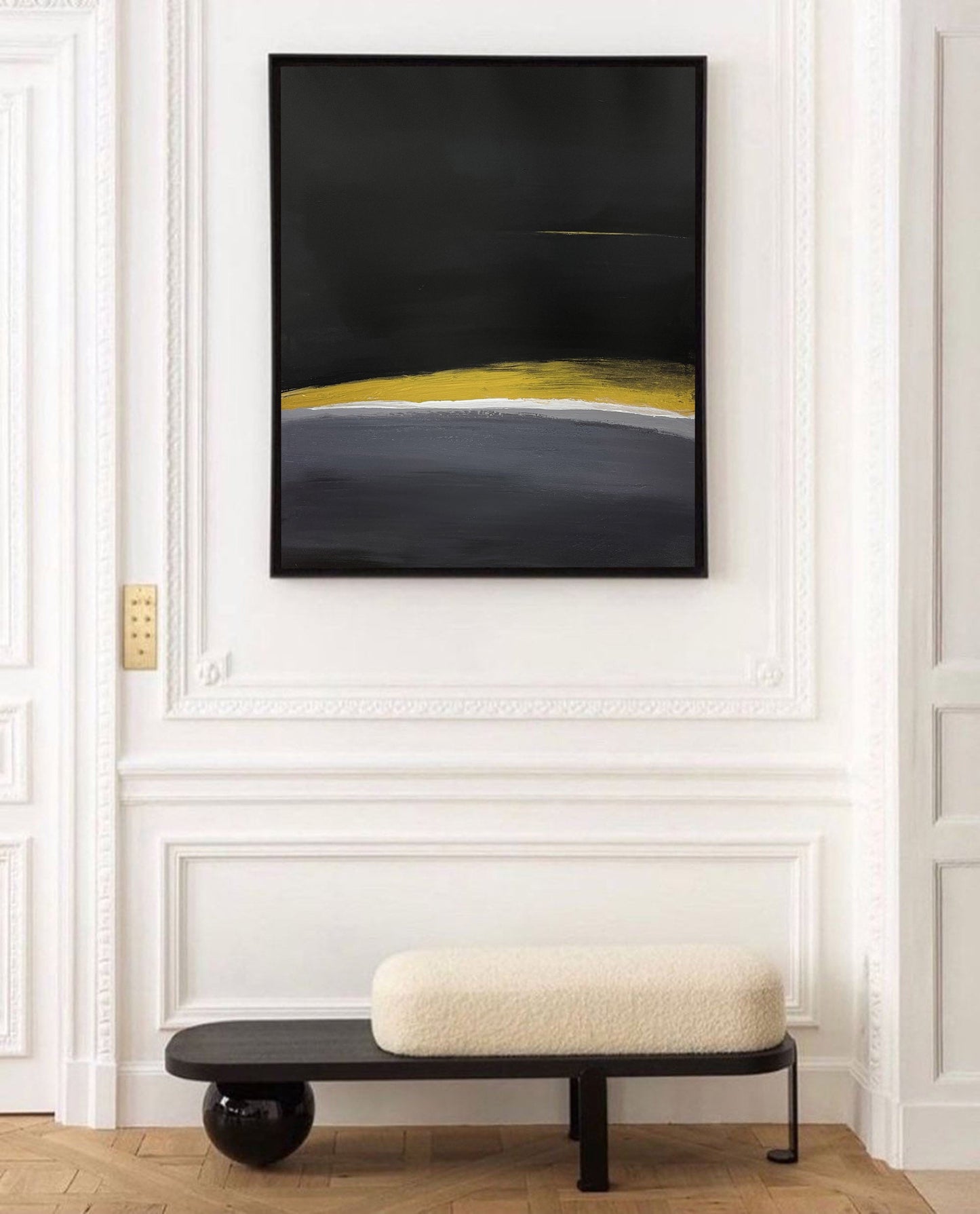 Contemporary Black and Yellow Abstract Oil Painting for Modern Interiors