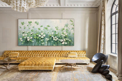 Delicate Green Flower Field Oil Painting for Home Decor