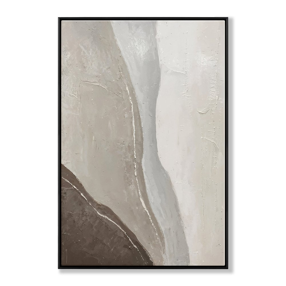 Abstract Oil Painting of Serene Stormy Waters in Earthy Tones for Modern Decor