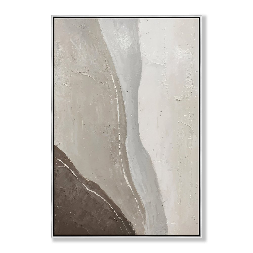 Abstract Oil Painting of Serene Stormy Waters in Earthy Tones for Modern Decor