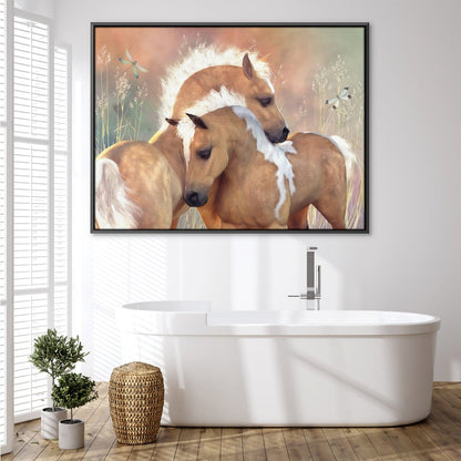 Serene Horses in a Summer Meadow - Hand-Painted Oil Art for Home Decor