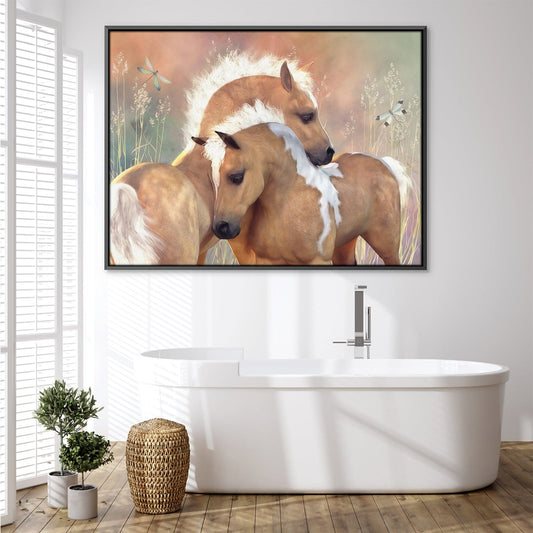 Serene Horses in a Summer Meadow - Hand-Painted Oil Art for Home Decor