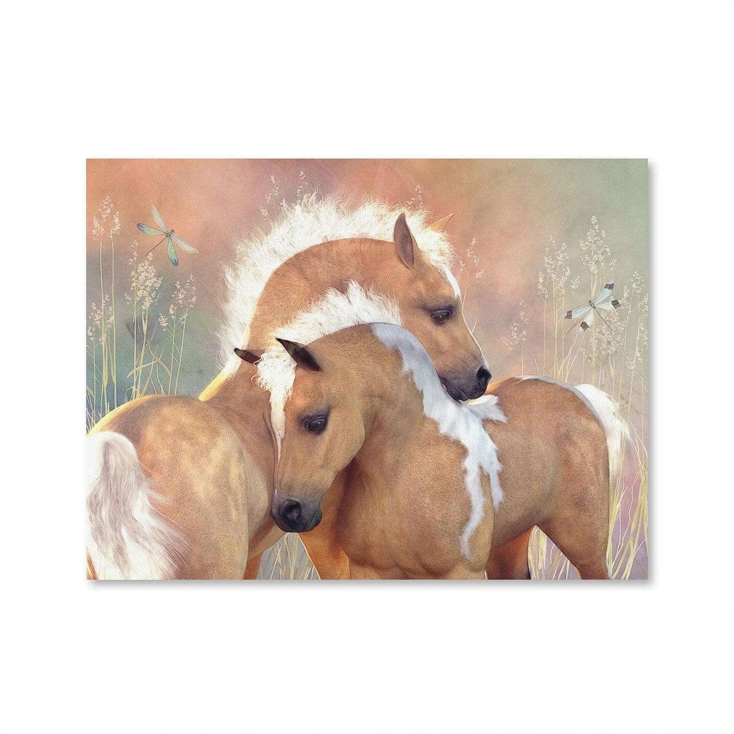 Serene Horses in a Summer Meadow - Hand-Painted Oil Art for Home Decor
