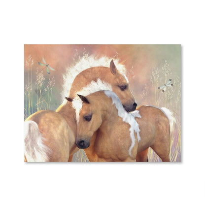 Serene Horses in a Summer Meadow - Hand-Painted Oil Art for Home Decor